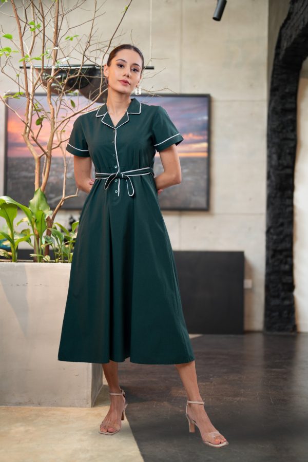 Contrast Piping Detailed Midi Dress