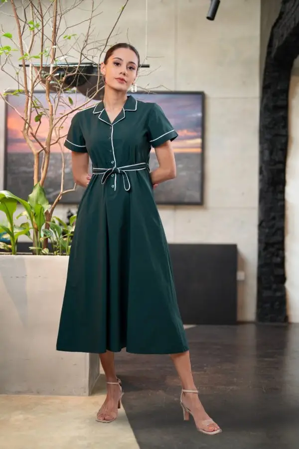 Contrast Piping Detailed Midi Dress