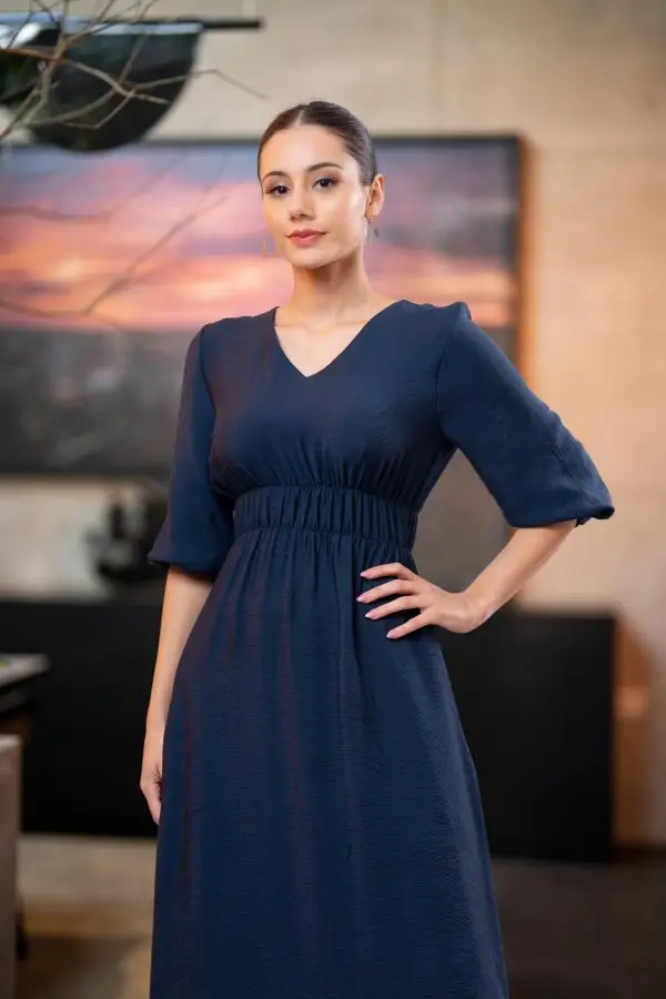 V-Necked Waist Hugging Maxi Dress - Image 3