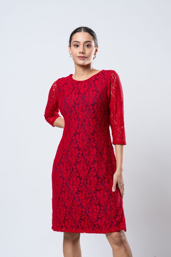 Contrast Lining Detailed Short Lace Dress - Image 2