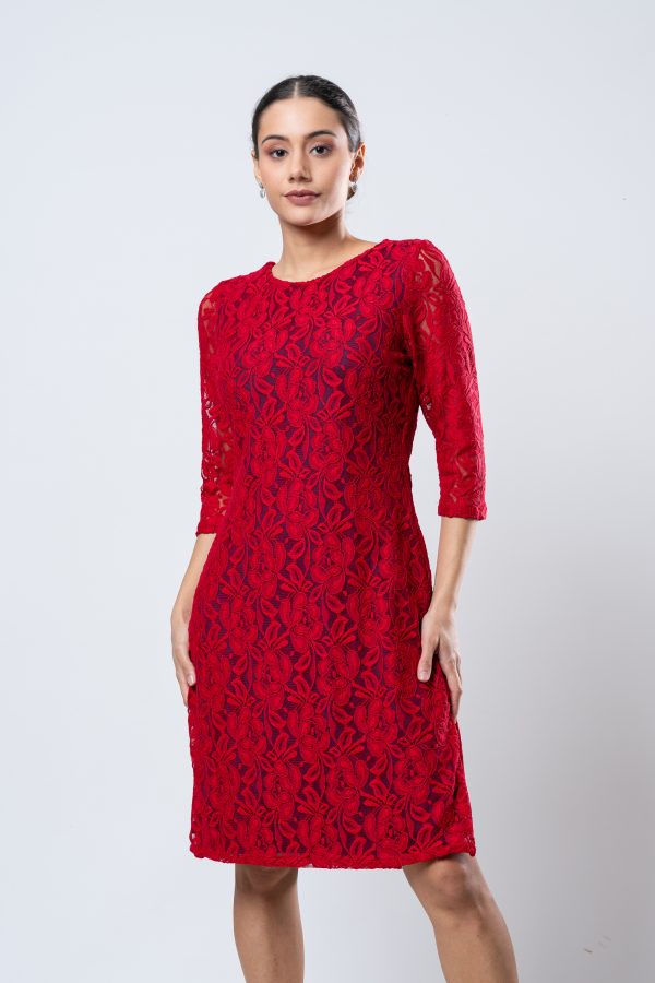 Contrast Lining Detailed Short Lace Dress - Image 3