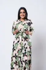 Abstract Floral Patterned Midi Shirt Dress - Image 3