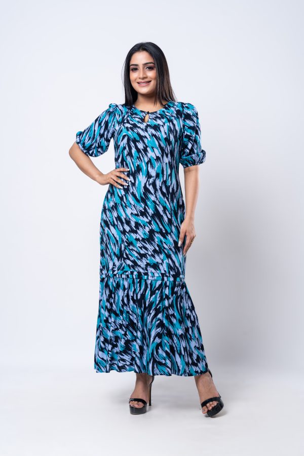 Printed Frilled Hem Maxi Dress