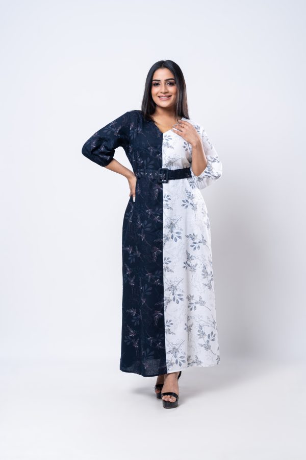 Patterned Two-Tone Maxi Dress - Image 2