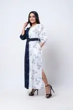 Patterned Two-Tone Maxi Dress - Image 5