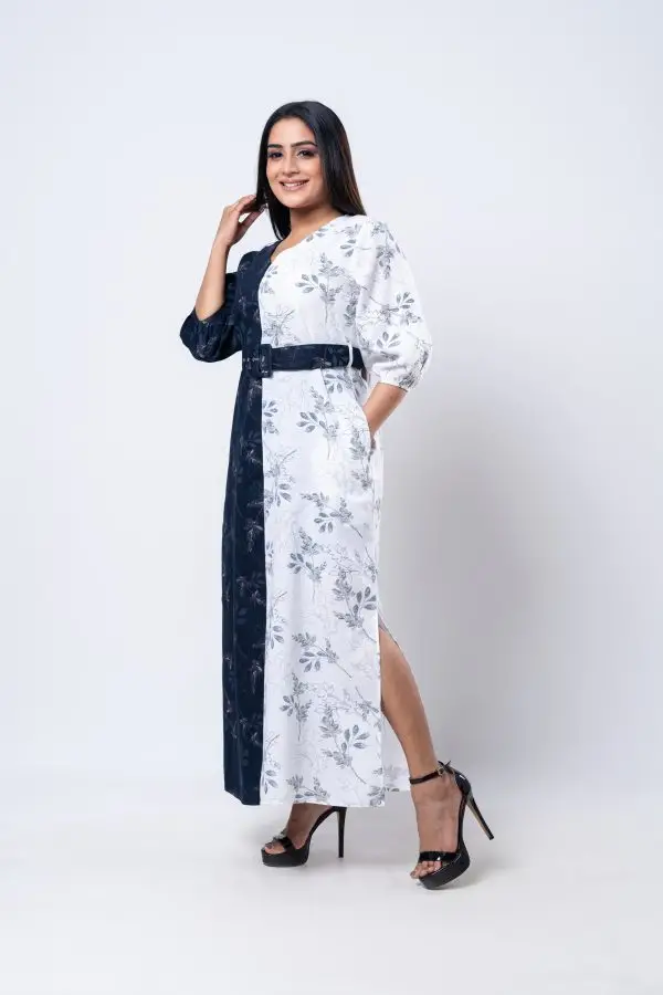 Patterned Two-Tone Maxi Dress - Image 5