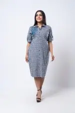 Embroidered Gingham Shirt Dress