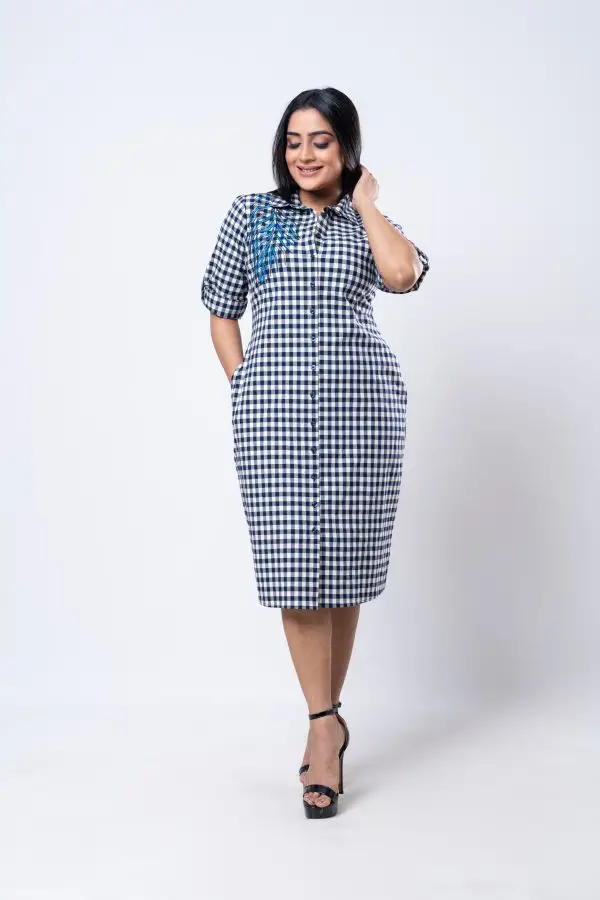 Embroidered Gingham Shirt Dress - Image 3