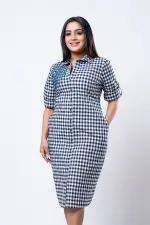 Embroidered Gingham Shirt Dress - Image 5