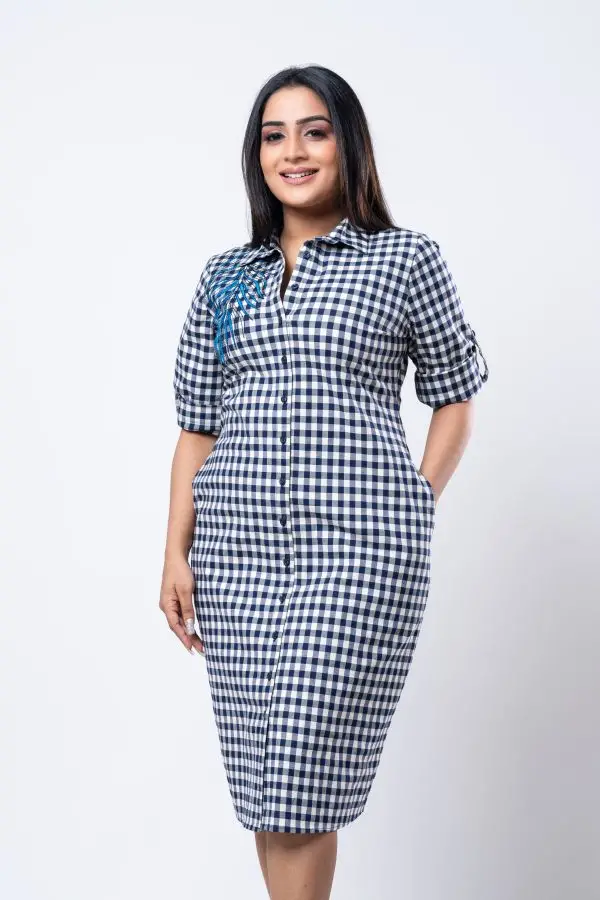 Embroidered Gingham Shirt Dress - Image 5