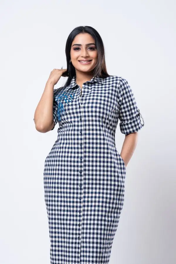 Embroidered Gingham Shirt Dress - Image 4