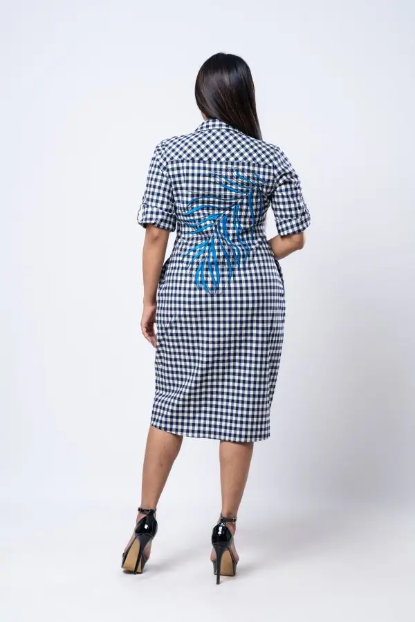 Embroidered Gingham Shirt Dress - Image 2