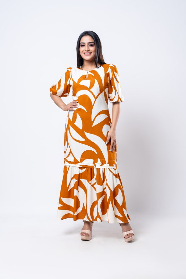 Abstract Patterned Frilled Hem Maxi Dress