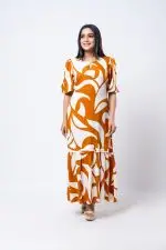 Abstract Patterned Frilled Hem Maxi Dress - Image 2
