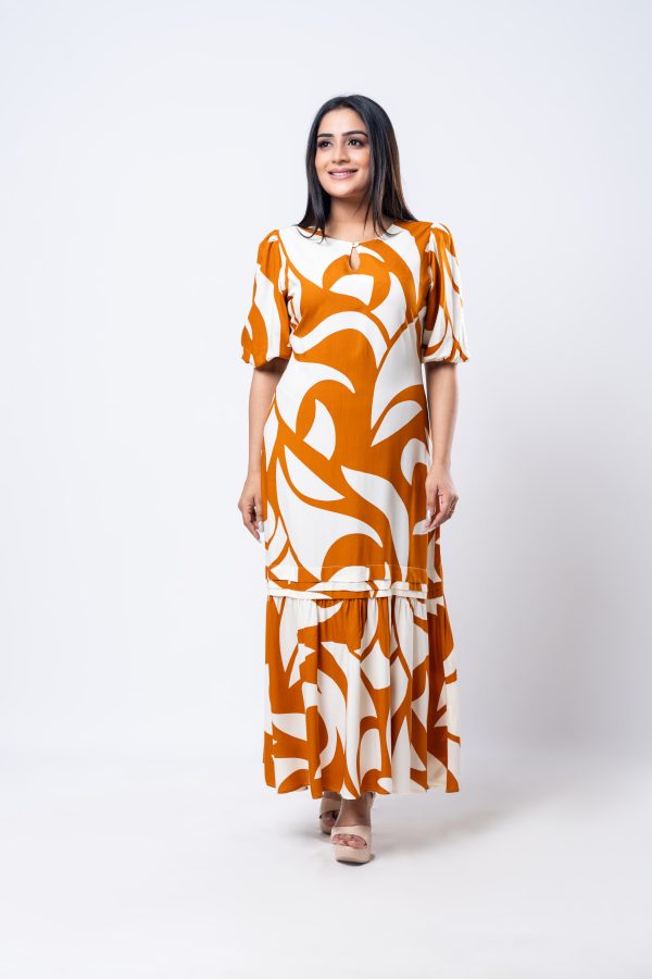 Abstract Patterned Frilled Hem Maxi Dress - Image 2