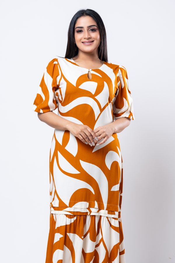 Abstract Patterned Frilled Hem Maxi Dress - Image 3