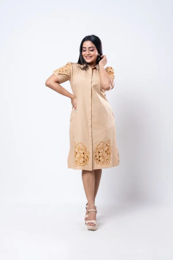 Cut Embroidered Button Up Short Dress - Image 3