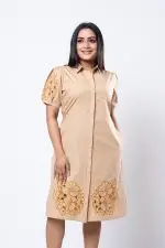 Cut Embroidered Button Up Short Dress - Image 2