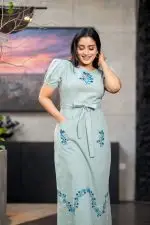Front Pocket Embroidered Tie-Up Maxi Dress - Image 5