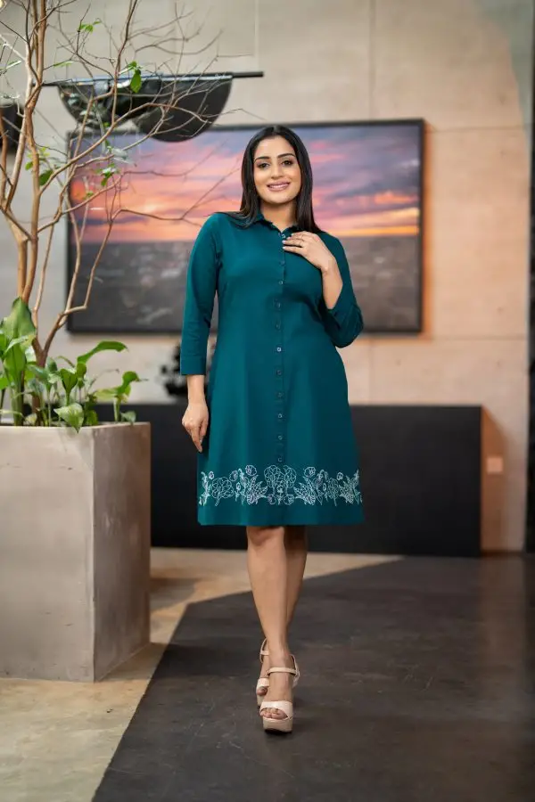 Hem Embroidered Button Up Short Dress - Image 2