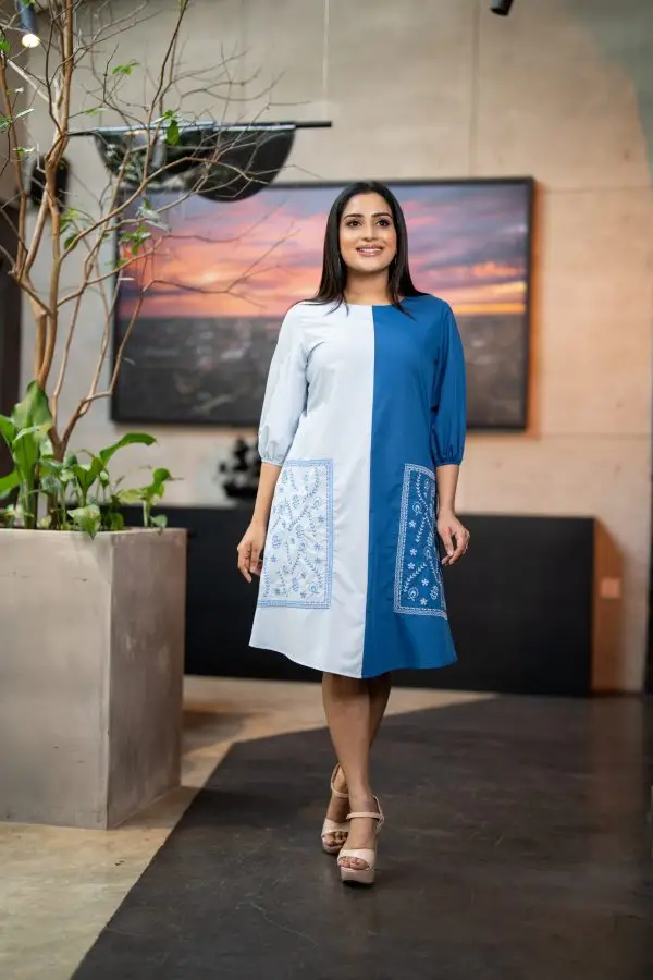 Embroidered Two-Tone Short Dress