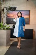 Embroidered Two-Tone Short Dress - Image 3