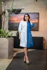 Embroidered Two-Tone Short Dress - Image 4