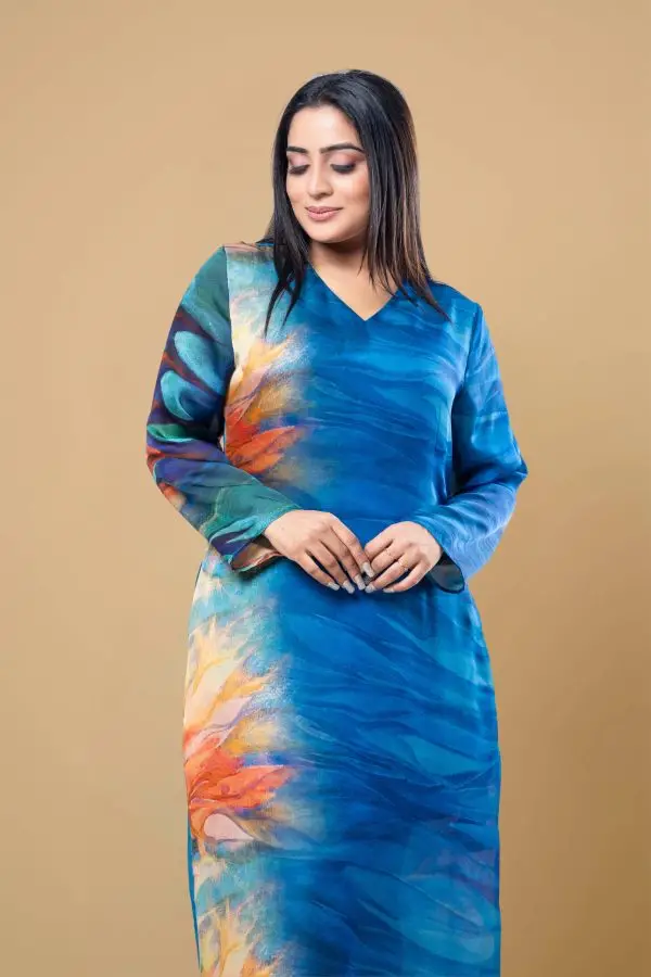 Abstract Printed V-Necked Maxi Dress