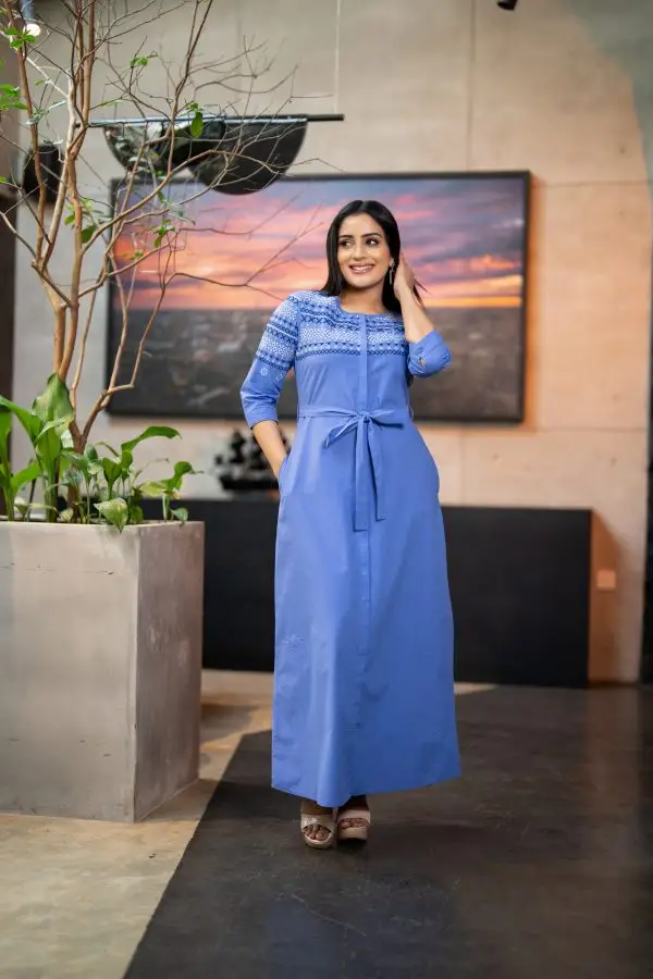 Geometric Embroidered Button Up Maxi Dress - Image 6