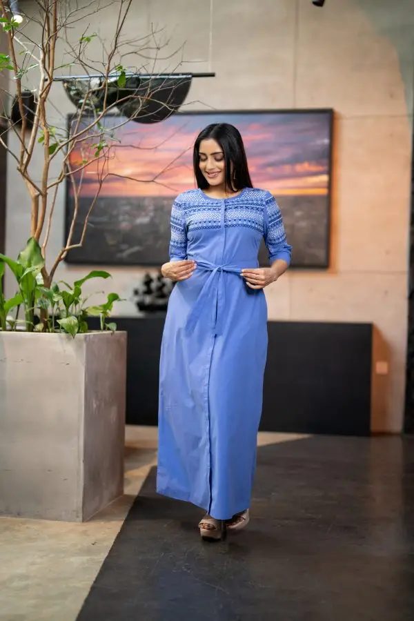 Geometric Embroidered Button Up Maxi Dress - Image 4
