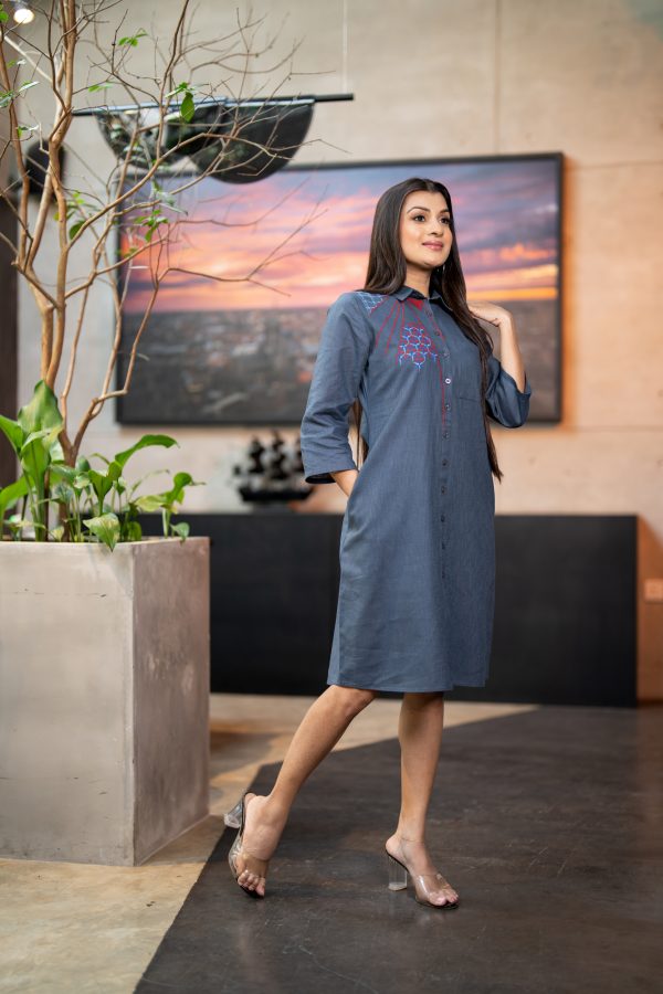 Abstract Embroidered Shirt Dress - Image 2