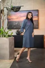 Abstract Embroidered Shirt Dress