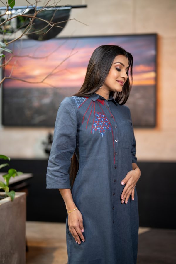 Abstract Embroidered Shirt Dress - Image 5