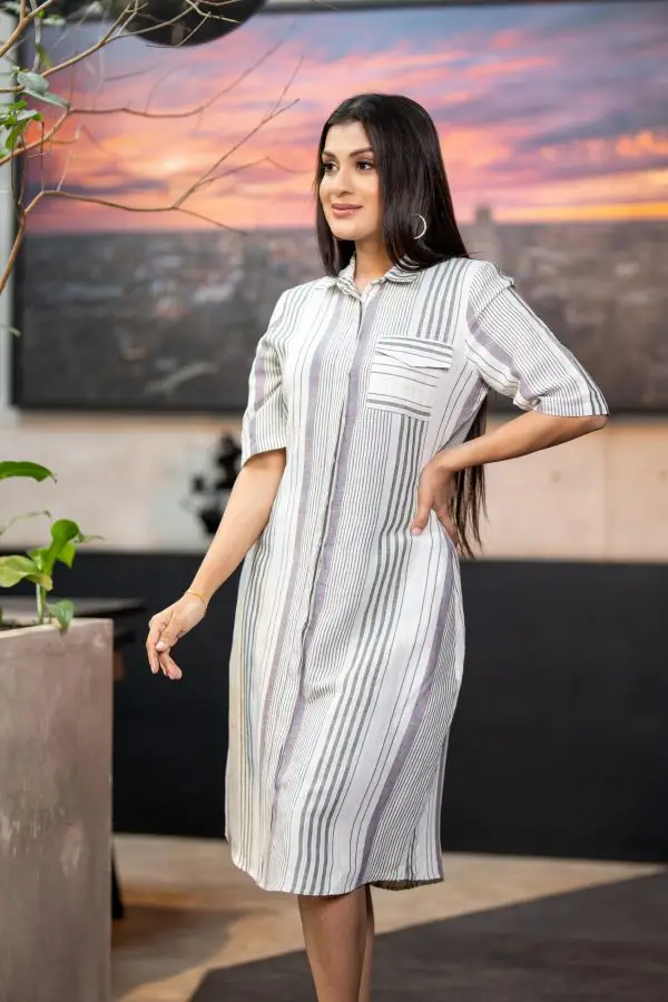 Striped Button Up Shirt Dress