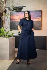 Gold Button Detailed Belted Maxi Dress - Image 2