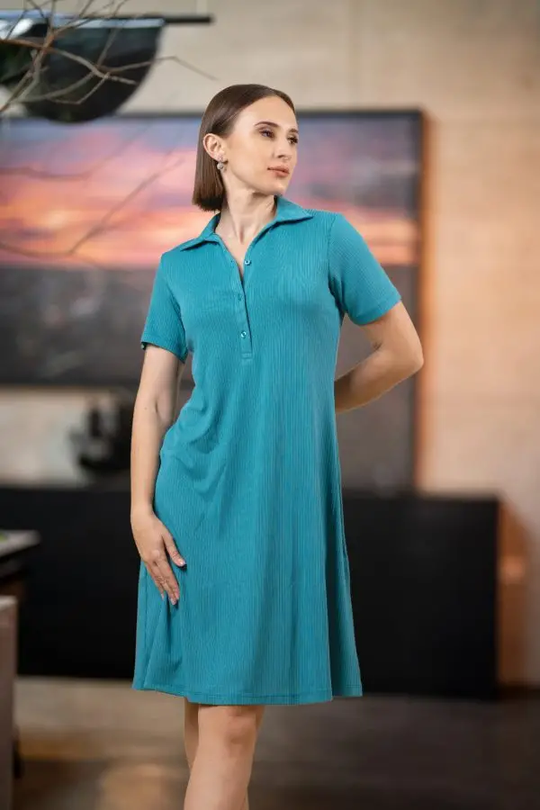 Shirt Collared Short Polo Dress - Image 2