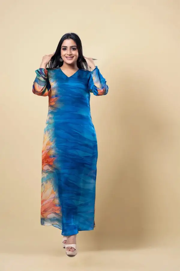 Abstract Printed V-Necked Maxi Dress - Image 2
