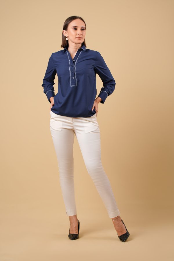 Embroidered Half Placket Shirt Blouse - Image 2