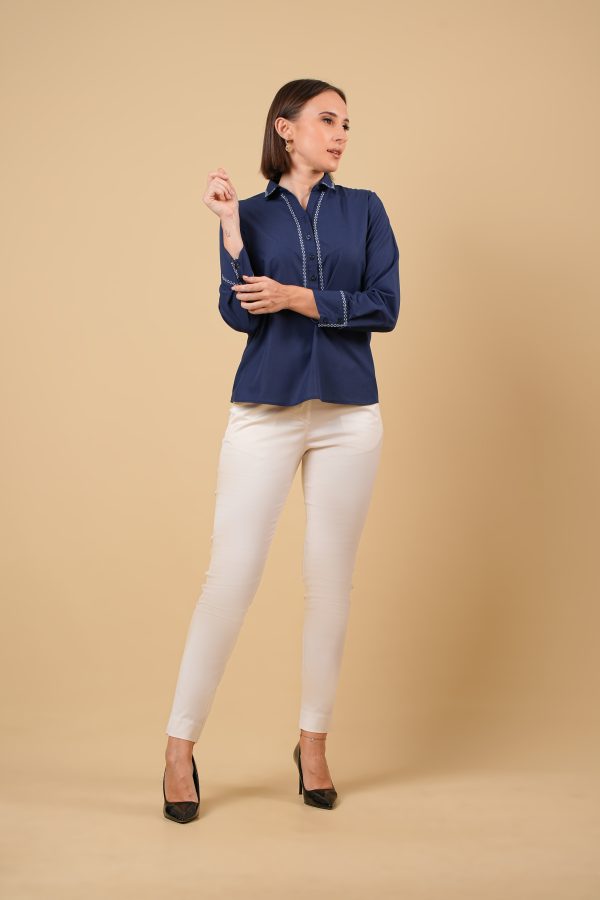 Embroidered Half Placket Shirt Blouse - Image 3