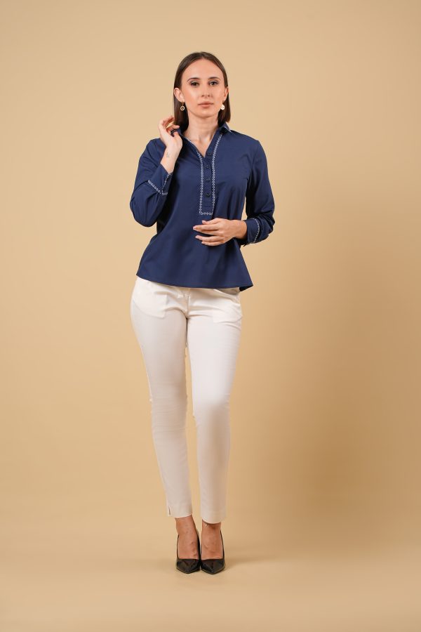 Embroidered Half Placket Shirt Blouse - Image 4