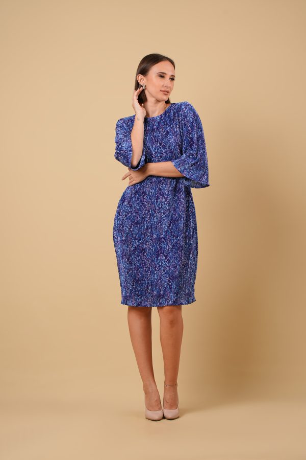 Bell Sleeved Plissé Short Dress