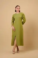 Curved Neck Front Slit Midi Dress - Image 2