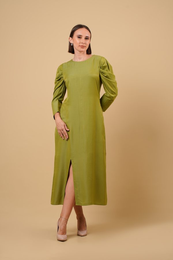 Curved Neck Front Slit Midi Dress - Image 2