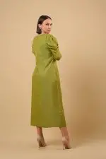 Curved Neck Front Slit Midi Dress - Image 5