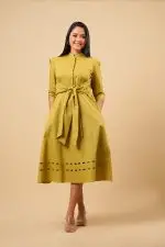 Cut Embroidered Front Tie-Up Midi Dress - Image 4