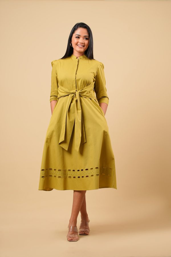 Cut Embroidered Front Tie-Up Midi Dress - Image 4