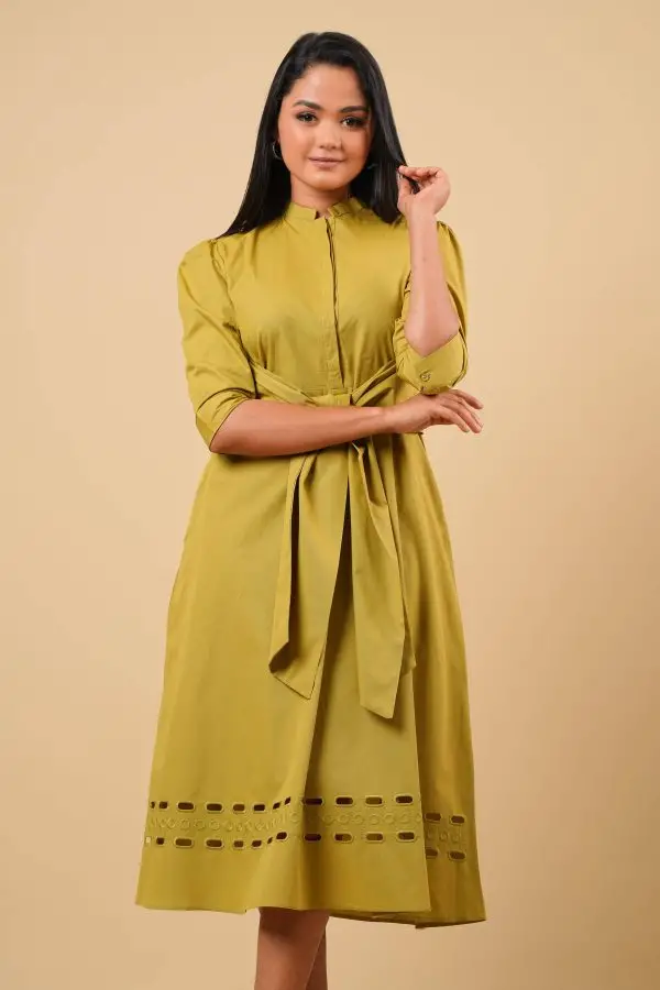 Cut Embroidered Front Tie-Up Midi Dress - Image 2