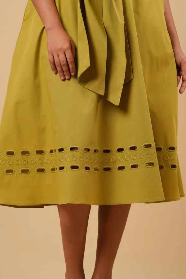 Cut Embroidered Front Tie-Up Midi Dress - Image 5