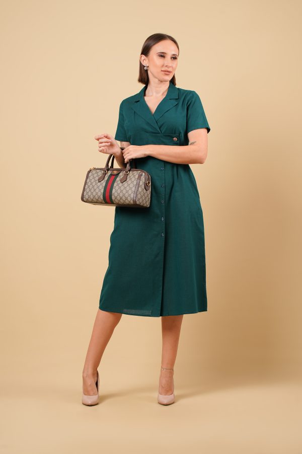 Front Flap Detailed Lapel Collared Midi Dress - Image 2