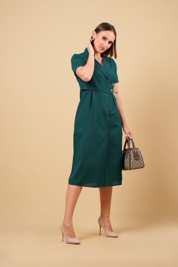 Front Flap Detailed Lapel Collared Midi Dress - Image 3